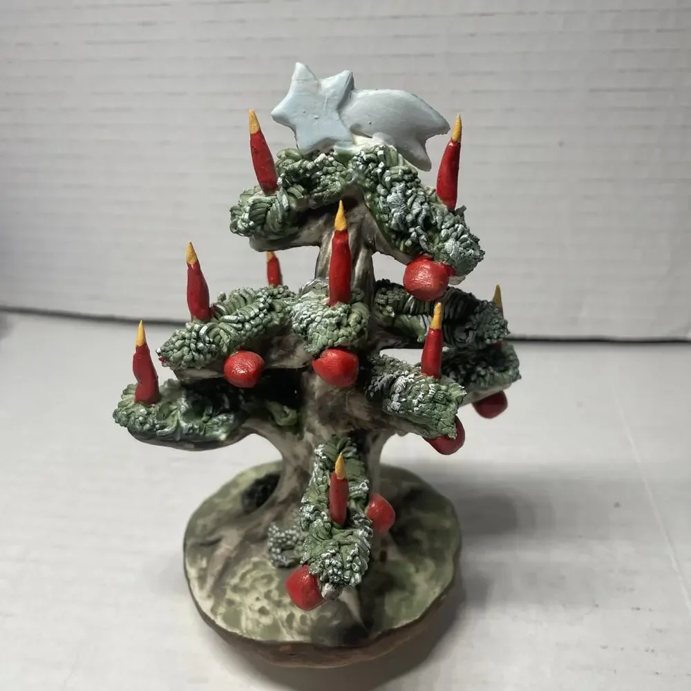 Vtg Capodimonte Italian Porcelain Christmas Tree w/Candles Decor 5.5